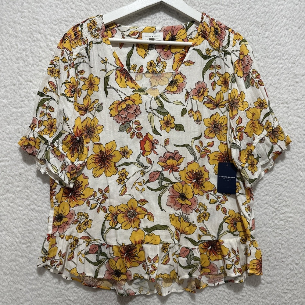 Lucky Brand Women's Size M‎ Floral Print Short Sleeve Blouse NWT